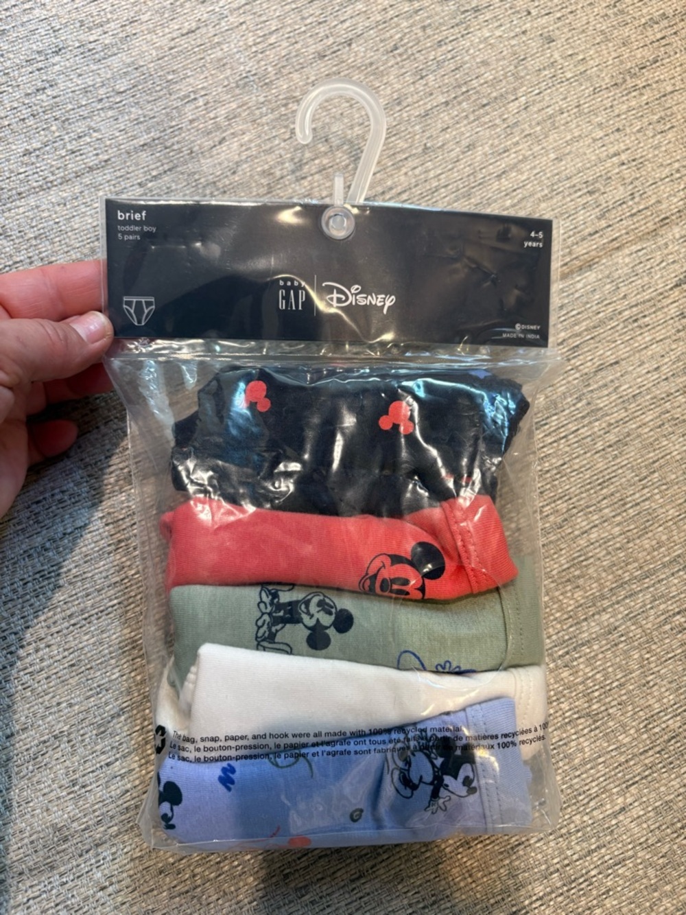 GAP Baby Disney Mickey Briefs 5-Pack - Black, Red, Green, White, Light Blue